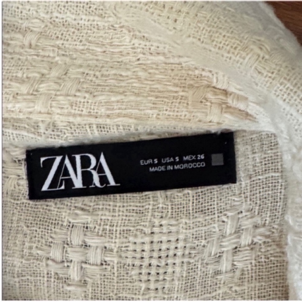 92% cotton Zara boho Cream Tweed/Linen blend button down shirt Jacket - Picture 4 of 5